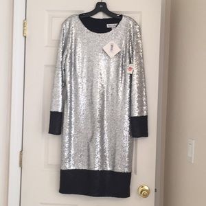 Silver and Black Sequined Short Dress